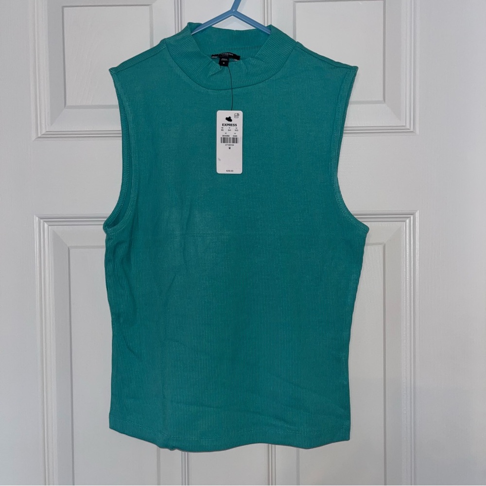 Express Ribbed Sleeveless Mock Neck top Size M Teal Aqua Green NWT